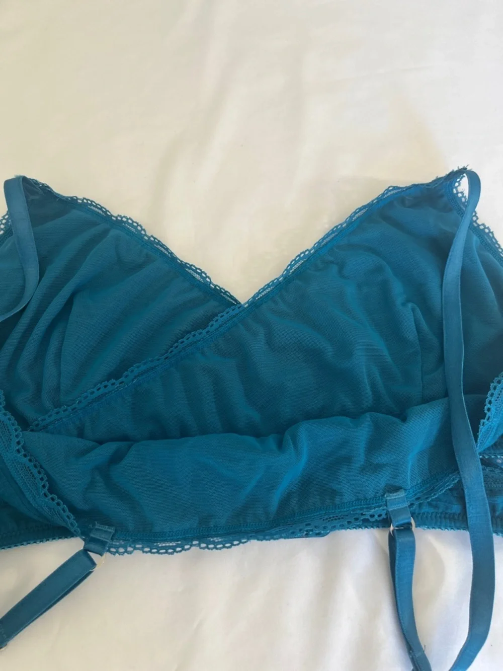 Saki silver Stretch Lace-Trim Teal Bralette with Adjustable Straps